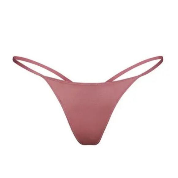 NWT SKIMS Stretch Satin Dipped Front Sexy Lingerie Thong In Dahlia Pink - Picture 5 of 7